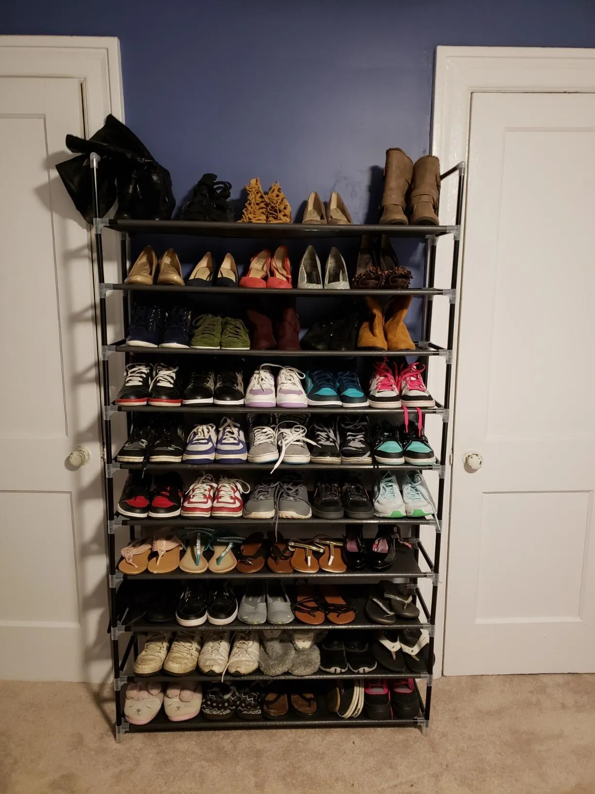 10 Tiers Shoe Rack 50 Pairs Non-Woven Fabric Shoe Tower Organizer Cabinet Black 39.4" x 11.1" x 68.9"