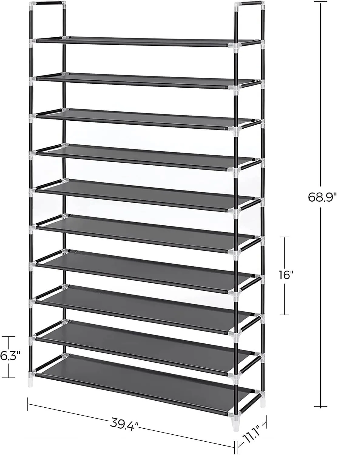 10 Tiers Shoe Rack 50 Pairs Non-Woven Fabric Shoe Tower Organizer Cabinet Black 39.4" x 11.1" x 68.9"