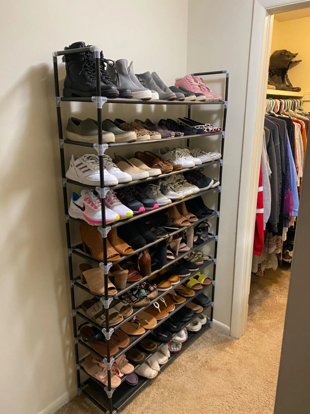 10 Tiers Shoe Rack 50 Pairs Non-Woven Fabric Shoe Tower Organizer Cabinet Black 39.4" x 11.1" x 68.9"