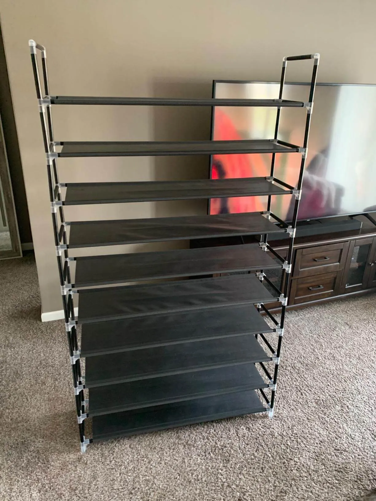 10 Tiers Shoe Rack 50 Pairs Non-Woven Fabric Shoe Tower Organizer Cabinet Black 39.4" x 11.1" x 68.9"