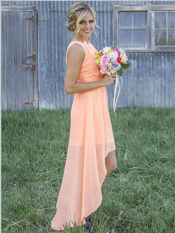 Asymmetrical Chiffon Sleeveless Bridesmaid Dresses High Low