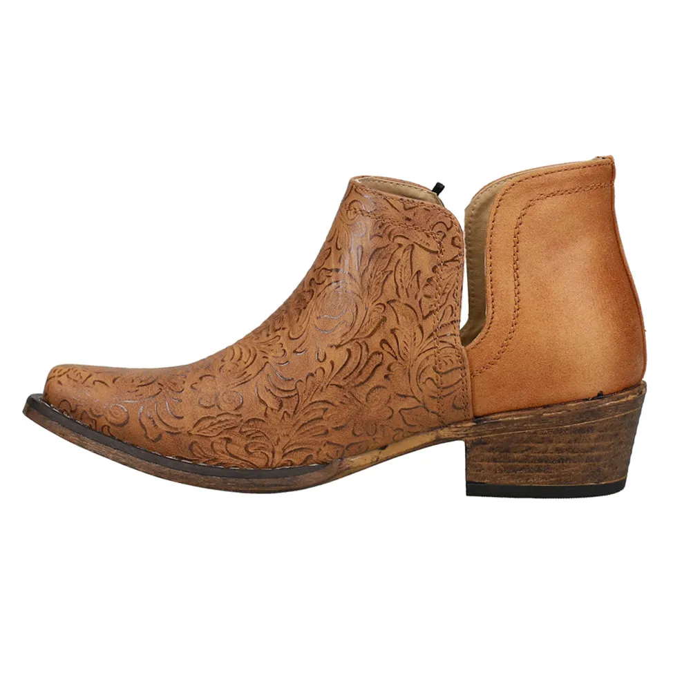 Ava Embossed Snip Toe Pull On Cowboy Booties