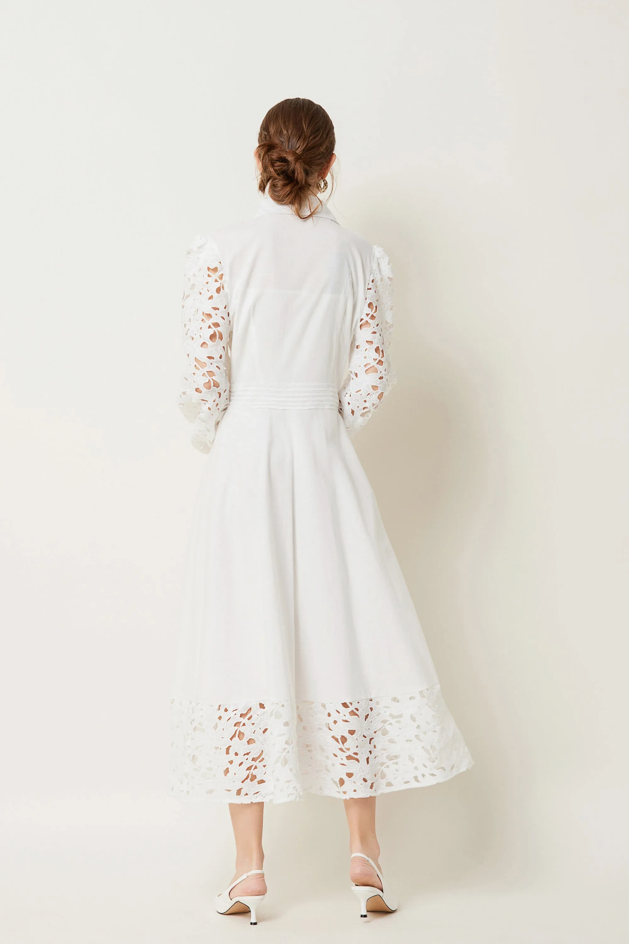 BK-Lapel Long Sleeves Lace Buttons Maxi Dress