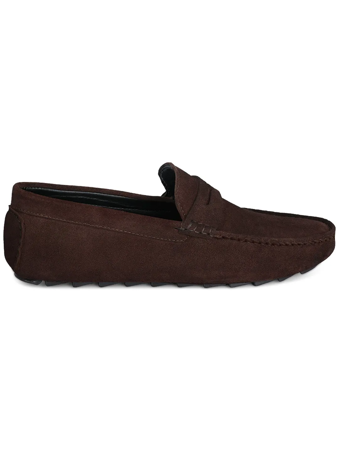 Brunette Brown Handmade Italian Suede Leather Solid Penny Loafers with Buckle