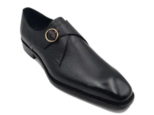 Carrucci Black Men's Genuine Leather Single Monk Strap Plain Toe Loafer