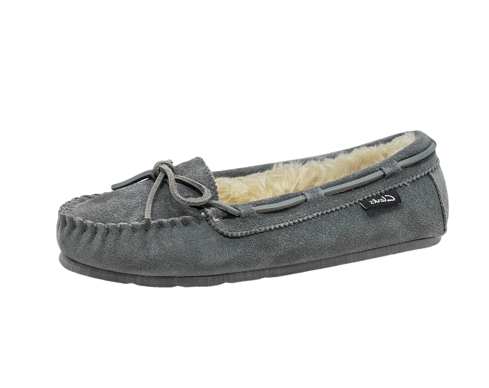CLARKS Holly Indoor Outdoor Faux Fur Slippers Grey Crme (7, Grey Creme)