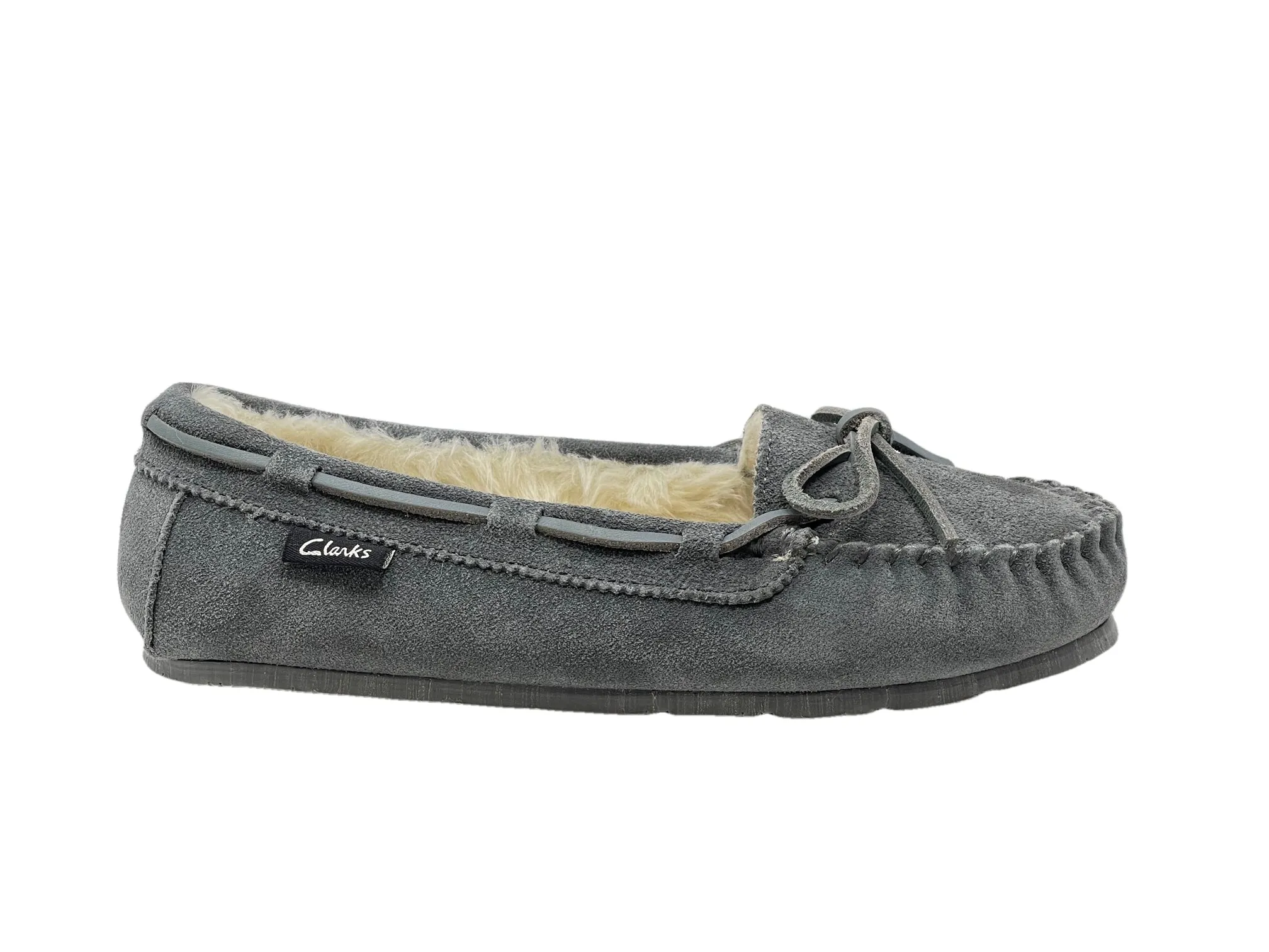 CLARKS Holly Indoor Outdoor Faux Fur Slippers Grey Crme (7, Grey Creme)