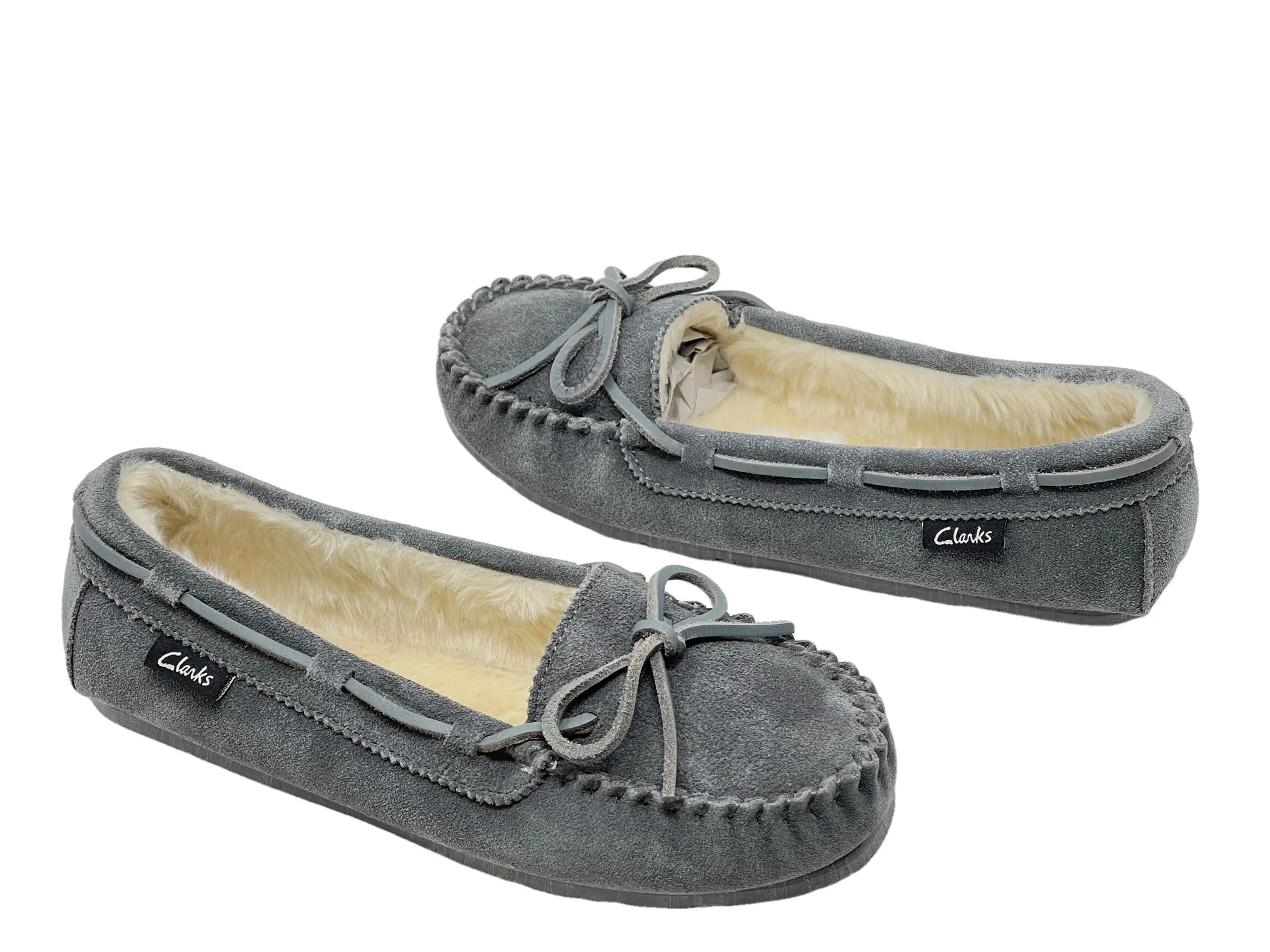 CLARKS Holly Indoor Outdoor Faux Fur Slippers Grey Crme (7, Grey Creme)