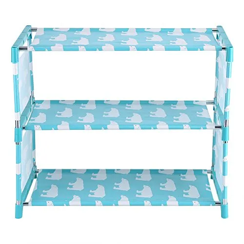 Fdit 3 Tier Stackable Shoe Shelves Portable Shoe Tower Closet Rack Storage Cabinet Boot Organizer Shoe Stand(Blue)