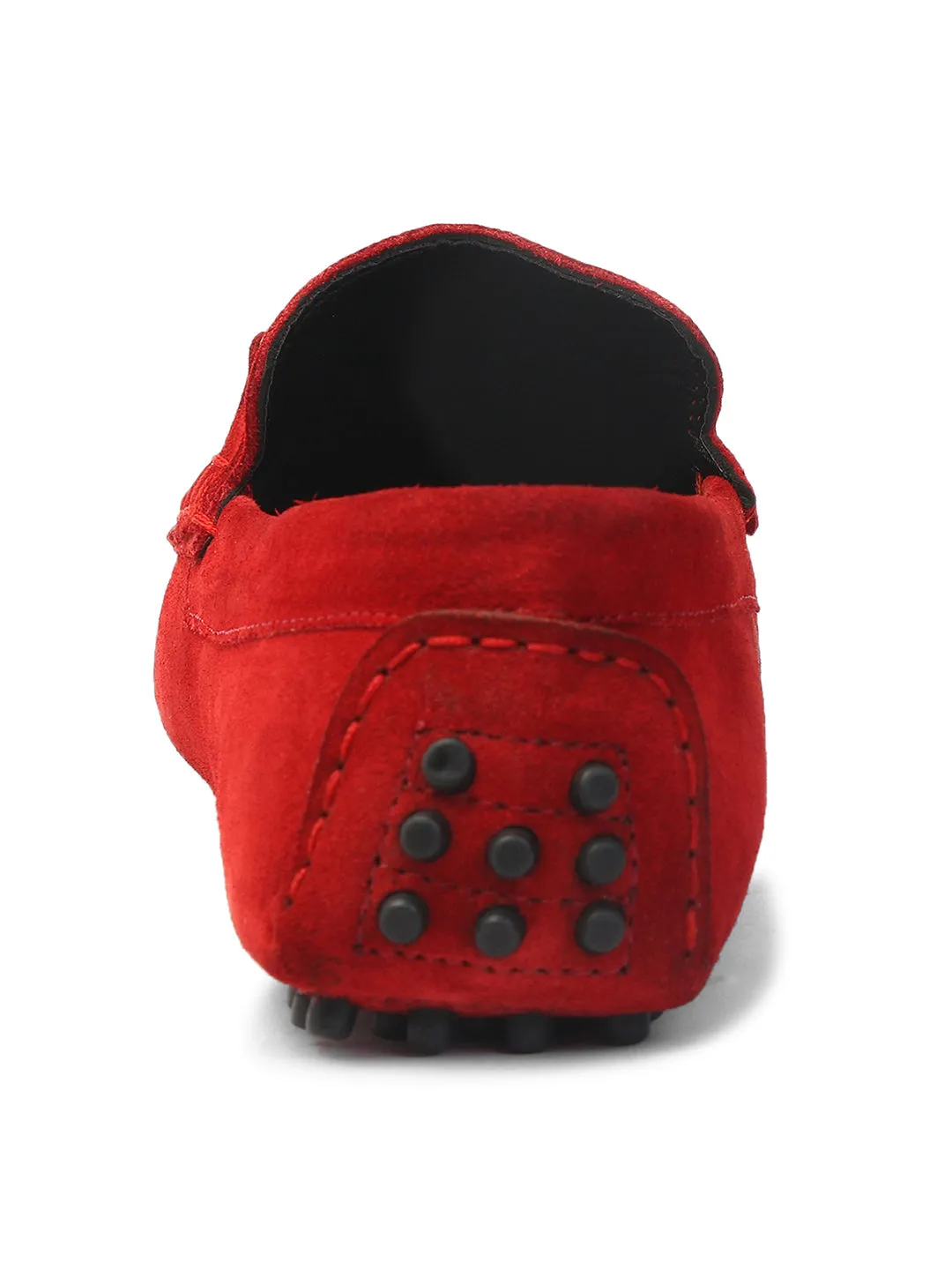 Ferrari Red Handmade Italian Suede Leather Penny Loafers with Designer Buckle