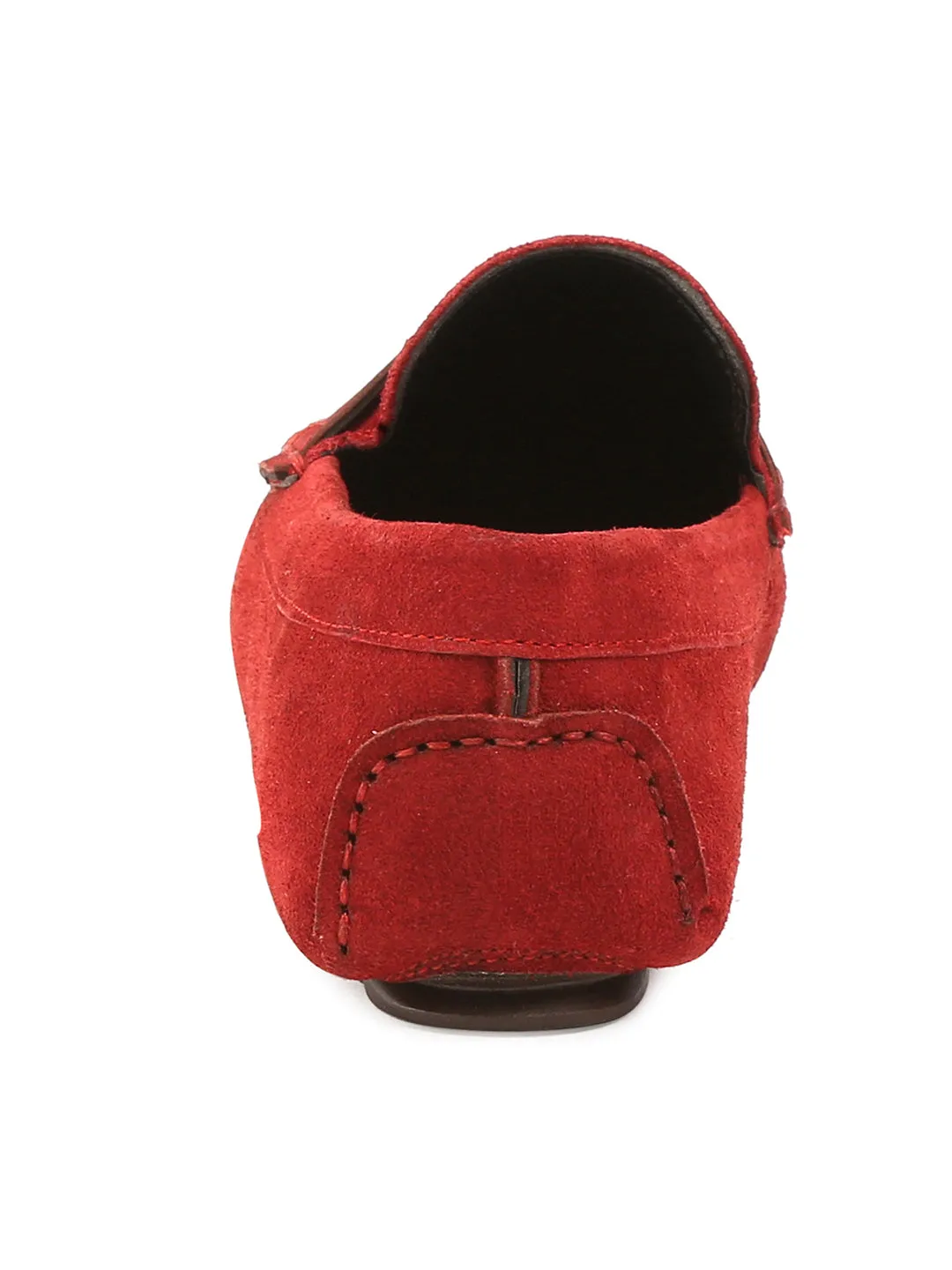 Ferrari Red Handmade Italian Suede Leather Solid Penny Loafers