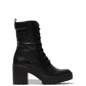 Fly Tiel 642 Ladies Black Leather Zip & Lace Ankle Boots