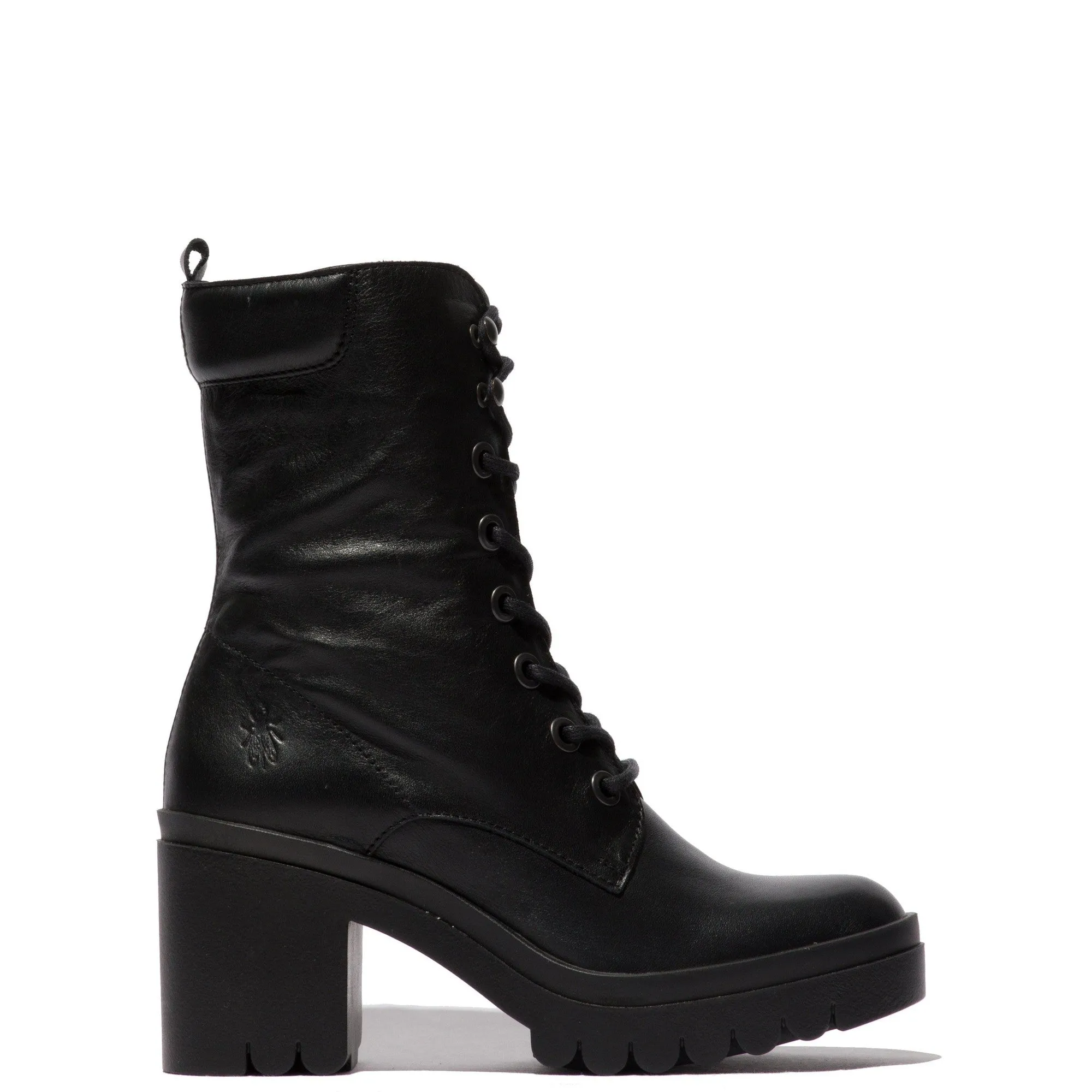 Fly Tiel 642 Ladies Black Leather Zip & Lace Ankle Boots