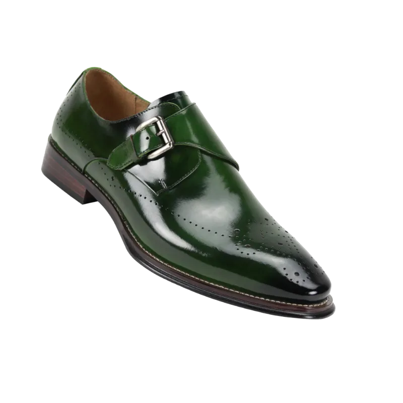 Giovanni Olive Green men's shoes monkstrap calfskin leather dress fashion design