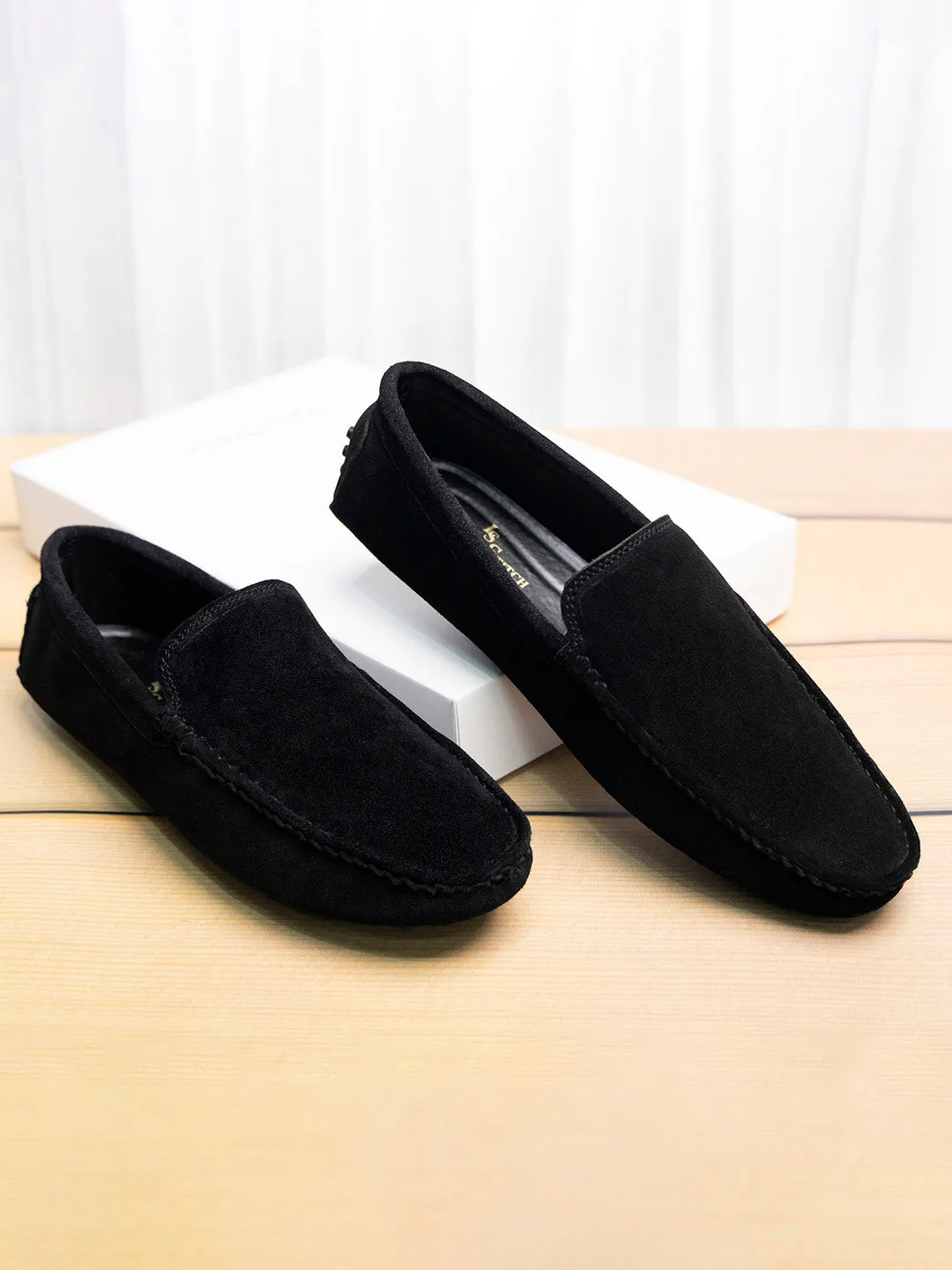 Jet Black Handmade Italian Suede Leather Slip-On Penny Loafers