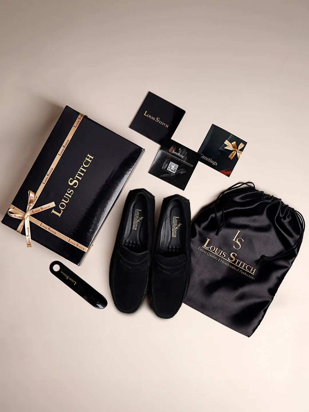 Jet Black Handmade Italian Suede Leather Solid Penny Loafers