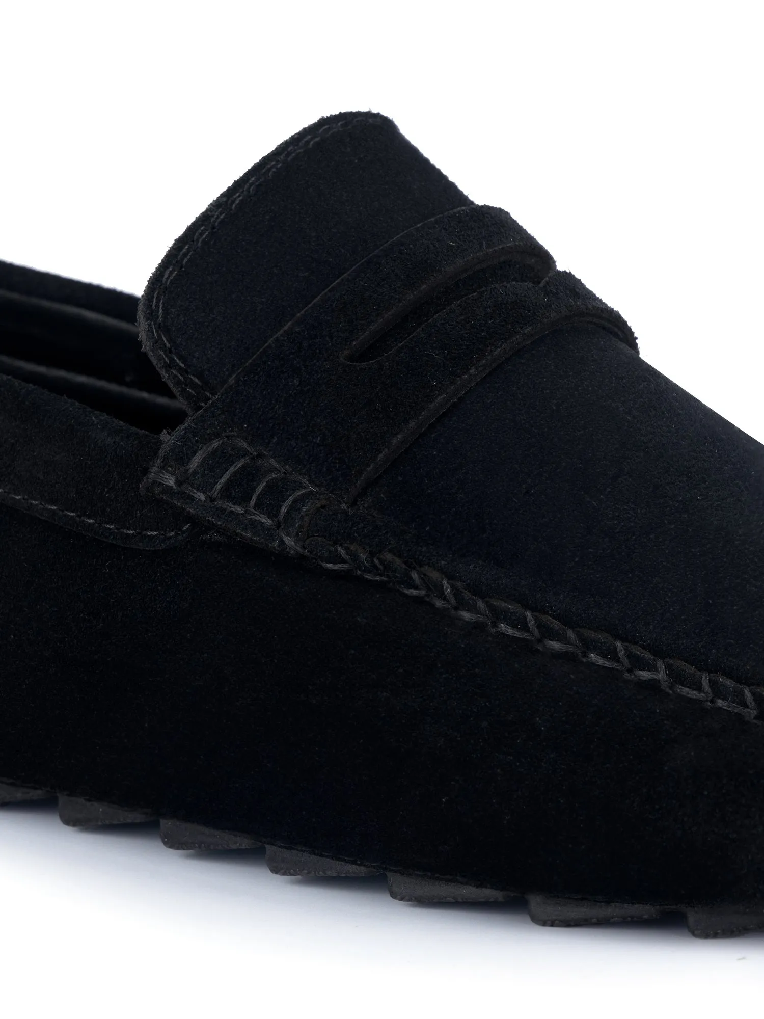 Jet Black Handmade Italian Suede Leather Solid Penny Loafers