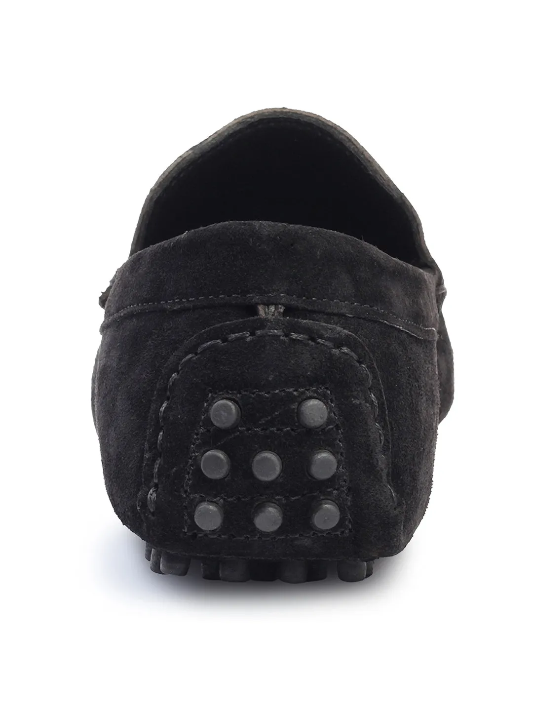 Jet Black Handmade Italian Suede Leather Textured Penny Loafers