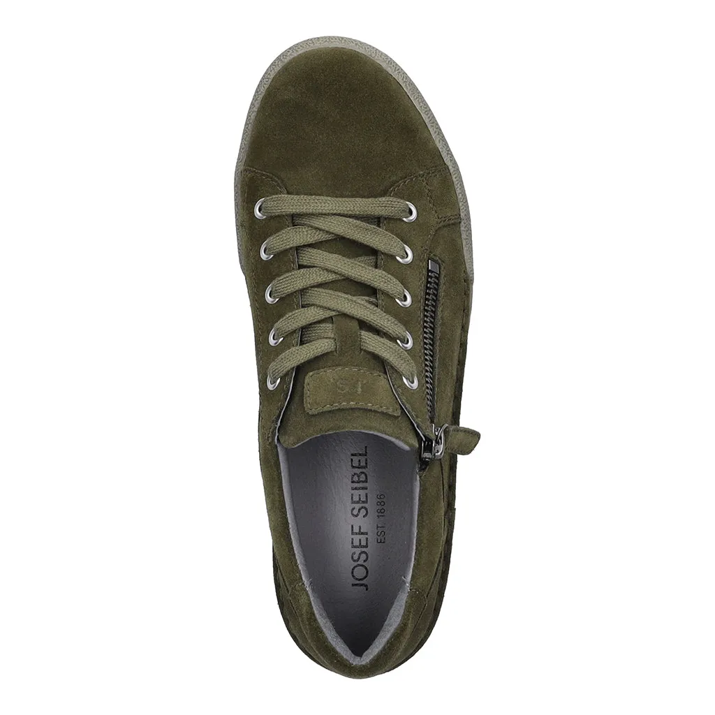 Josef Seibel 69913 Claire 13 Ladies Moos Green Suede Arch Support Zip & Lace Trainers