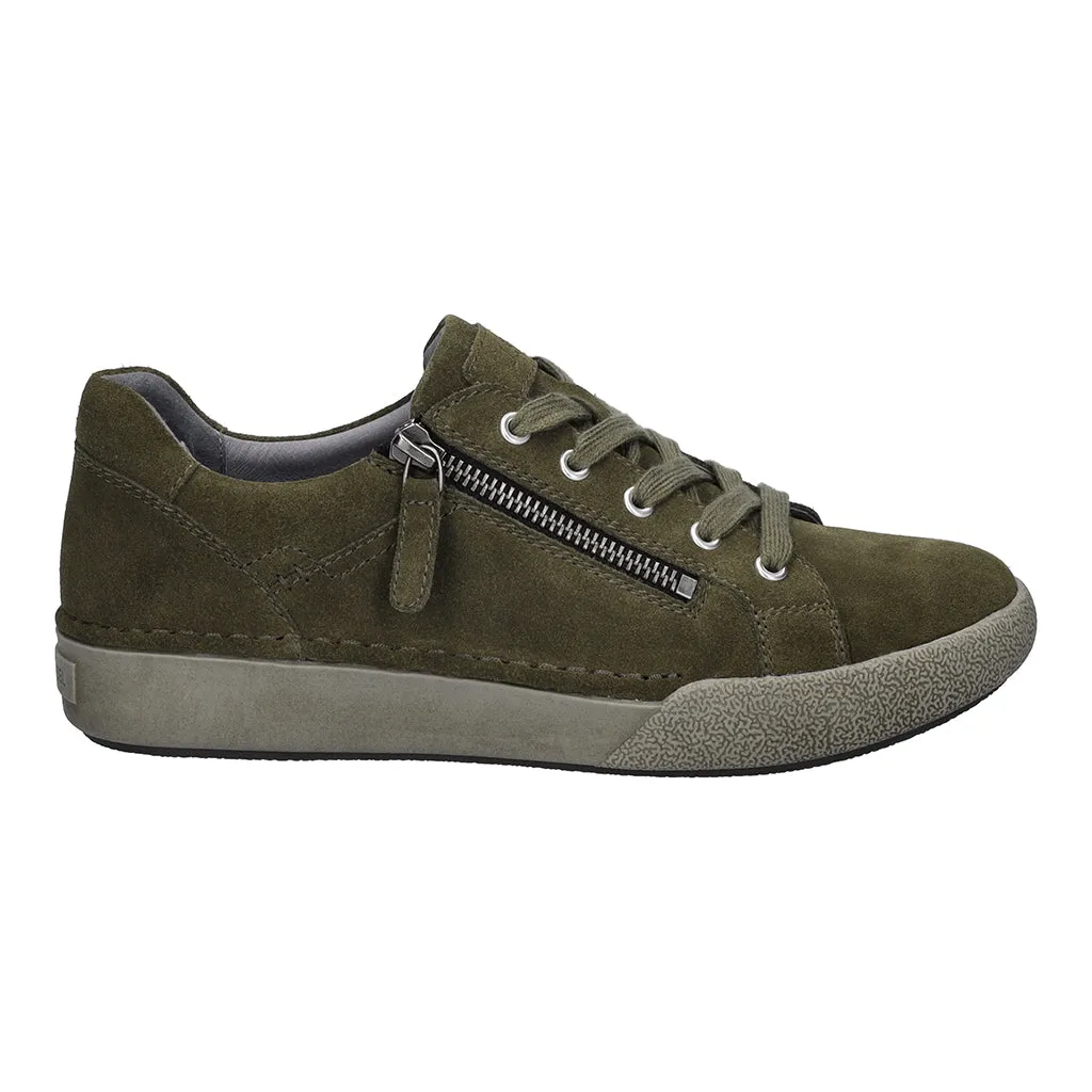 Josef Seibel 69913 Claire 13 Ladies Moos Green Suede Arch Support Zip & Lace Trainers