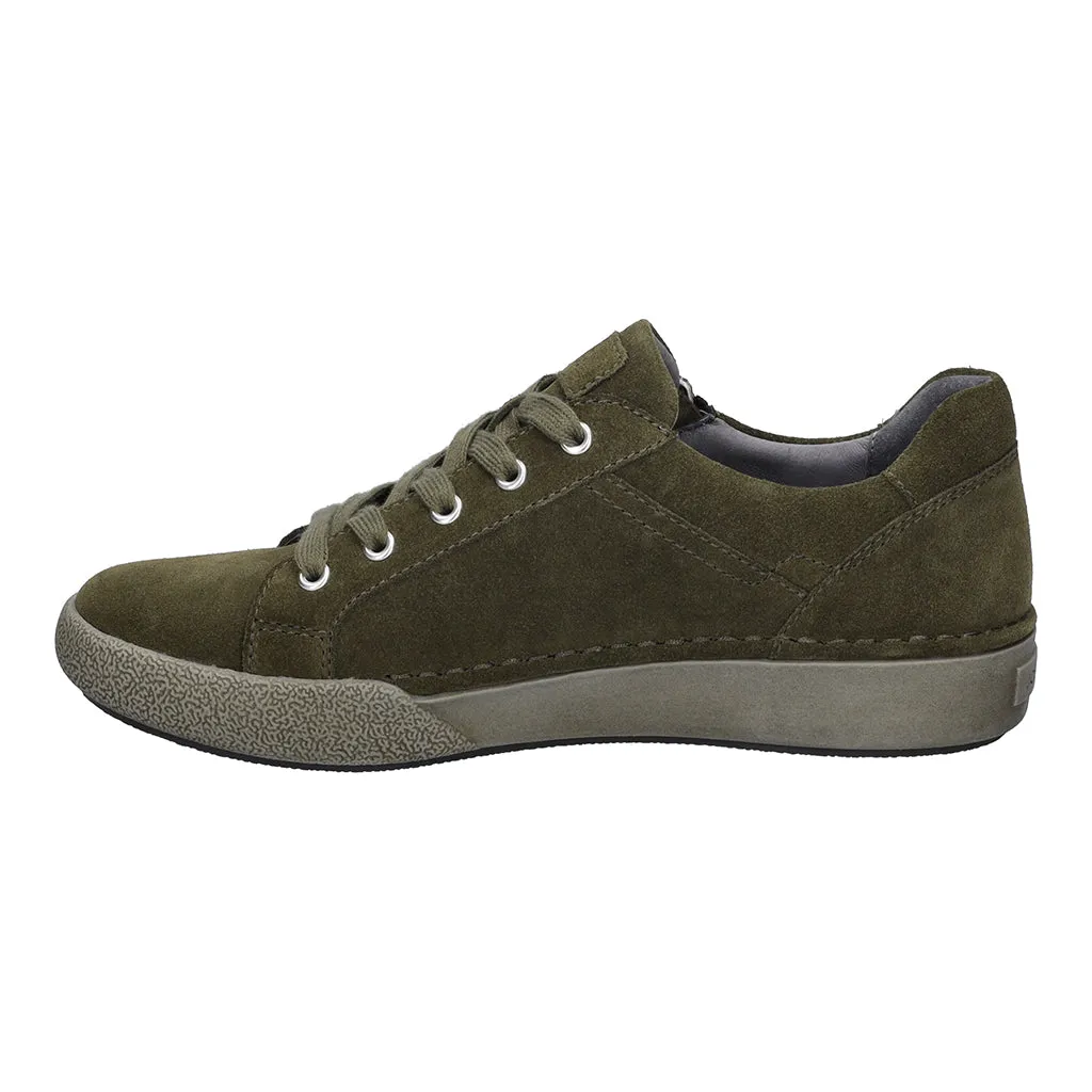 Josef Seibel 69913 Claire 13 Ladies Moos Green Suede Arch Support Zip & Lace Trainers
