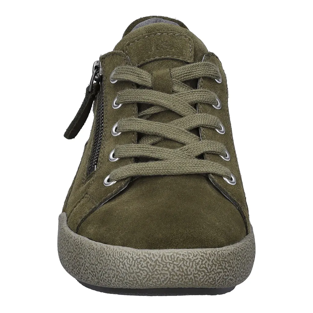 Josef Seibel 69913 Claire 13 Ladies Moos Green Suede Arch Support Zip & Lace Trainers