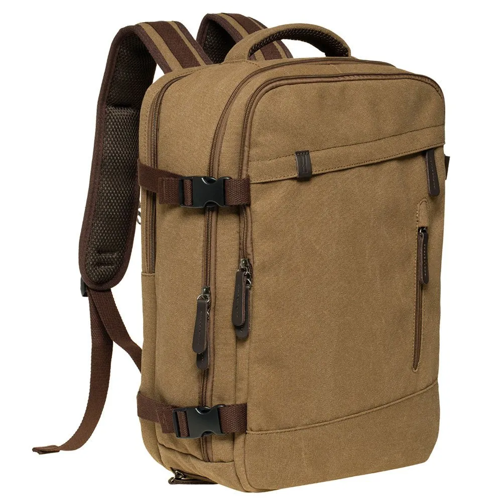 KAUKKO Thick Canvas Travel Backpack, Flight Approved Carry On Backpack with Shoe Pouch and 15.6 inch Laptop Compartment