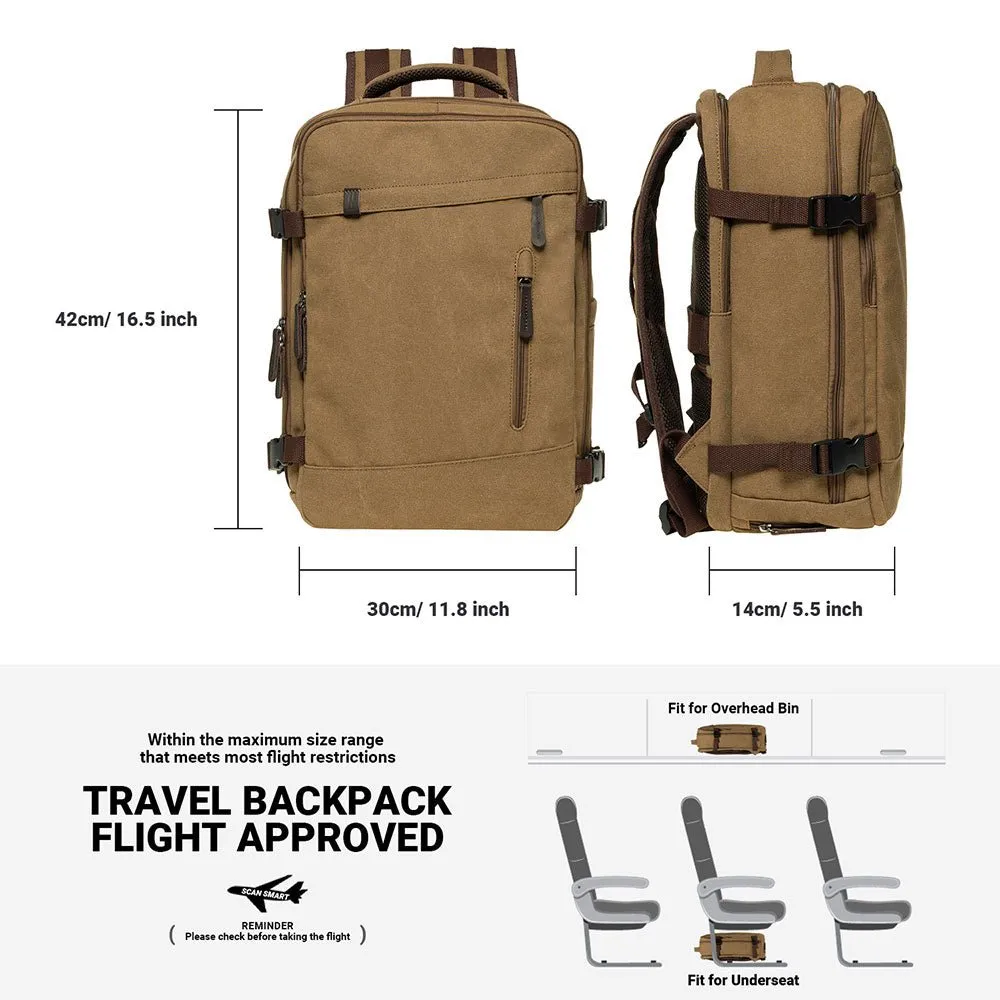 KAUKKO Thick Canvas Travel Backpack, Flight Approved Carry On Backpack with Shoe Pouch and 15.6 inch Laptop Compartment
