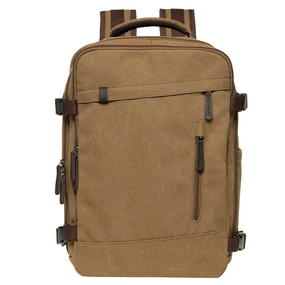 KAUKKO Thick Canvas Travel Backpack, Flight Approved Carry On Backpack with Shoe Pouch and 15.6 inch Laptop Compartment