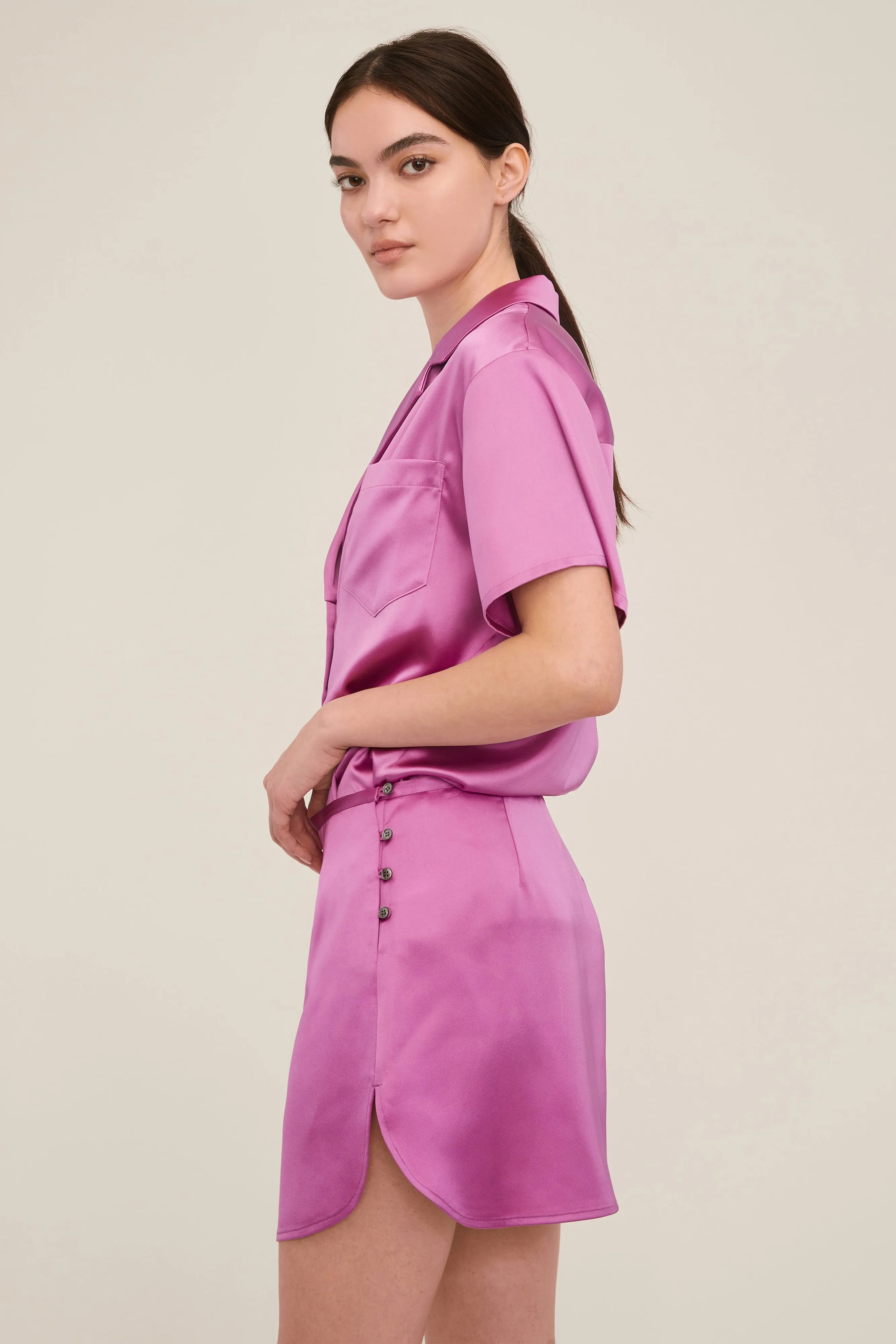 Kyle Satin Slip Mini Skirt in Magenta