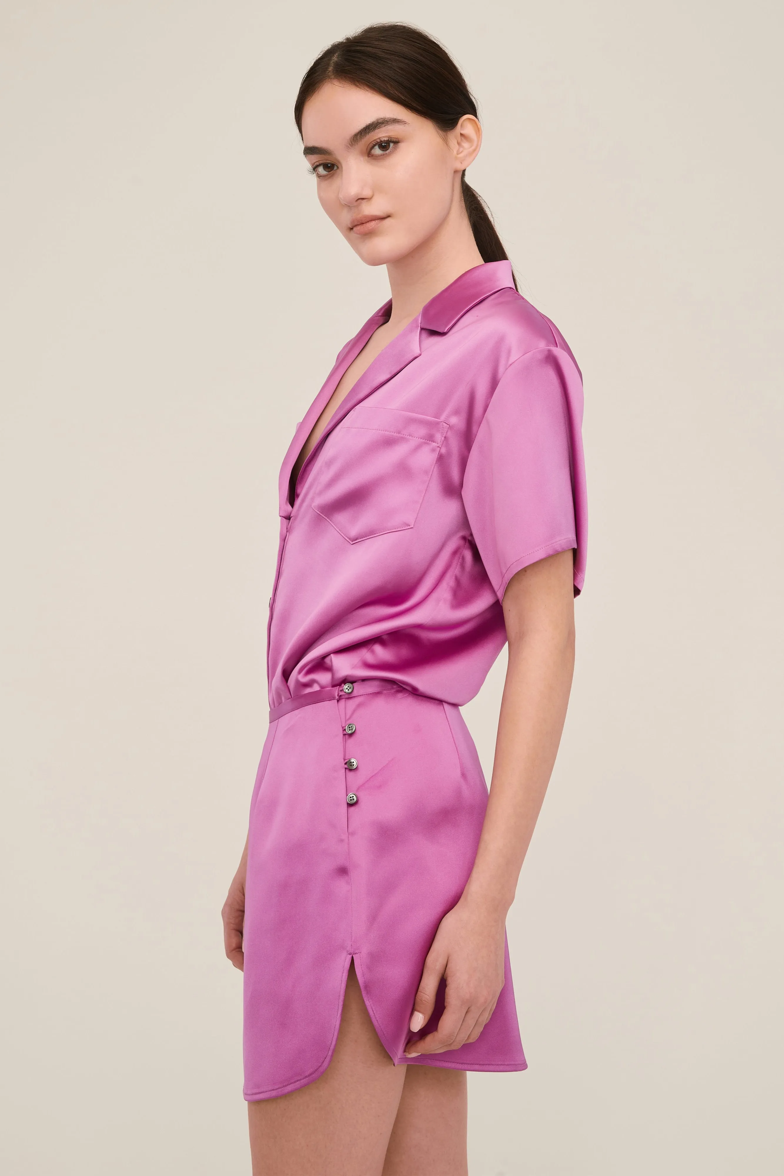 Kyle Satin Slip Mini Skirt in Magenta