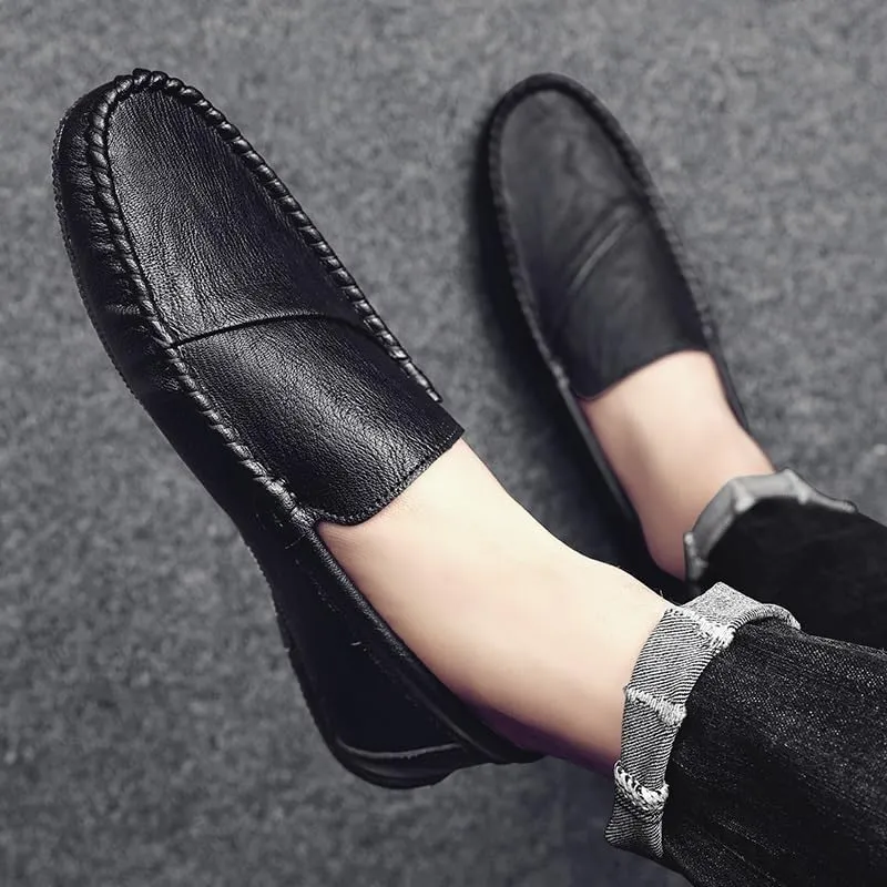 Loafers for Men Round Toe Solid Color Vegan Leather Loafer Shoes Flat Heel Anti-Slip Flexible Wedding Slip-on