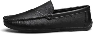 Loafers for Men Round Toe Solid Color Vegan Leather Loafer Shoes Flat Heel Anti-Slip Flexible Wedding Slip-on