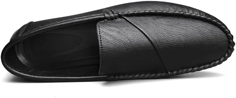 Loafers for Men Round Toe Solid Color Vegan Leather Loafer Shoes Flat Heel Anti-Slip Flexible Wedding Slip-on