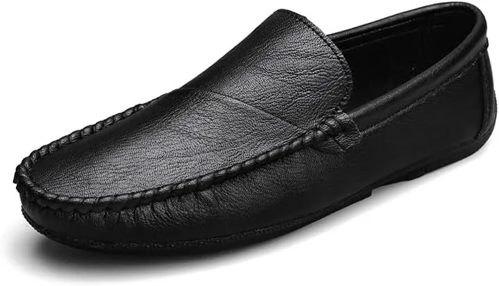 Loafers for Men Round Toe Solid Color Vegan Leather Loafer Shoes Flat Heel Anti-Slip Flexible Wedding Slip-on