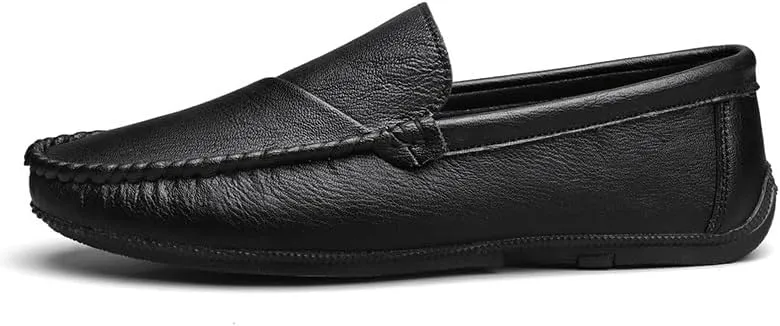Loafers for Men Round Toe Solid Color Vegan Leather Loafer Shoes Flat Heel Anti-Slip Flexible Wedding Slip-on