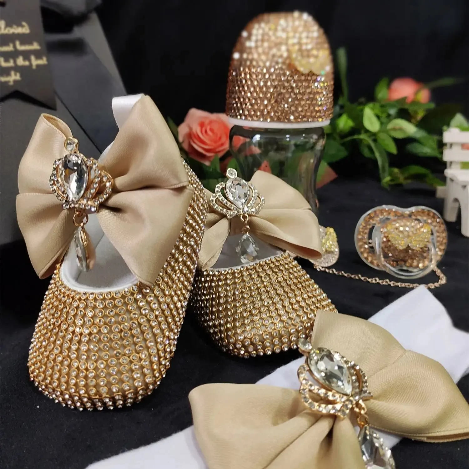 Luxurious Bling Shoes and Headpiece Set - Totally Gold