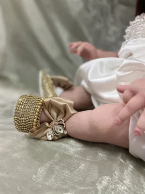 Luxurious Bling Shoes and Headpiece Set - Totally Gold