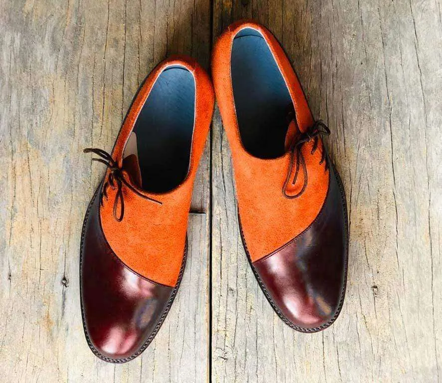 Men's Burgundy & Tan Leather Suede Shoe