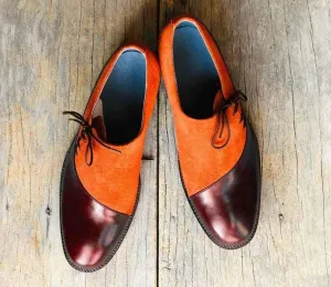 Men's Burgundy & Tan Leather Suede Shoe