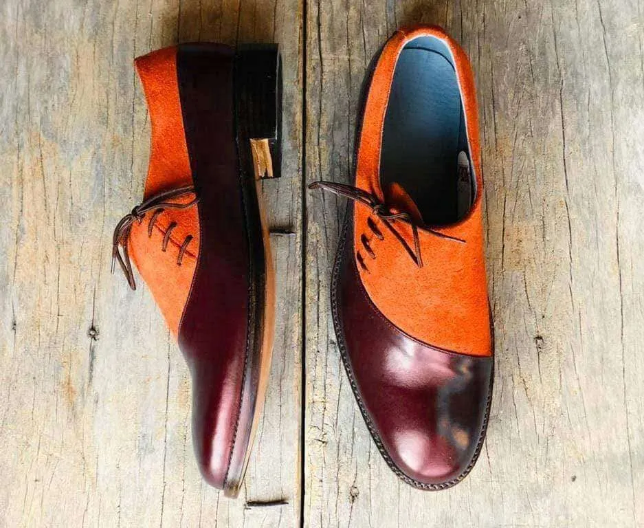 Men's Burgundy & Tan Leather Suede Shoe
