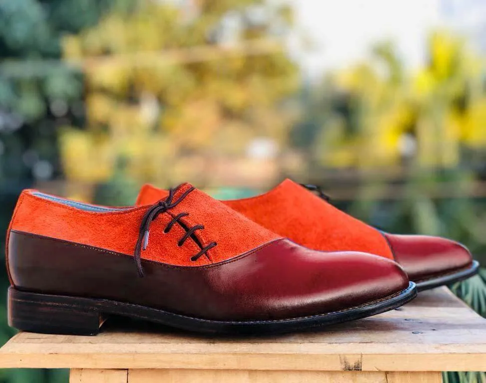 Men's Burgundy & Tan Leather Suede Shoe