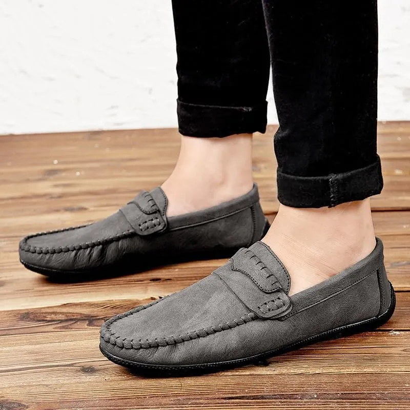 Mens Loafers Round Toe Vegan Leather Loafer Shoe Anti-Slip Flat Heel Comfortable Fashion Slip-on