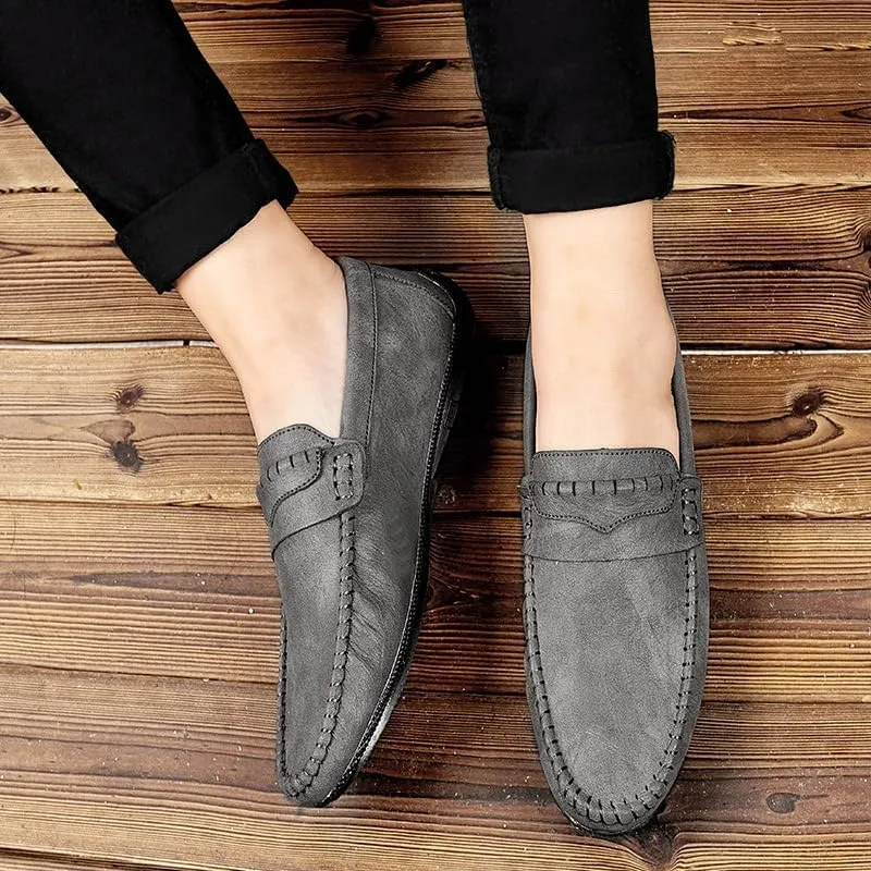 Mens Loafers Round Toe Vegan Leather Loafer Shoe Anti-Slip Flat Heel Comfortable Fashion Slip-on