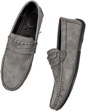 Mens Loafers Round Toe Vegan Leather Loafer Shoe Anti-Slip Flat Heel Comfortable Fashion Slip-on