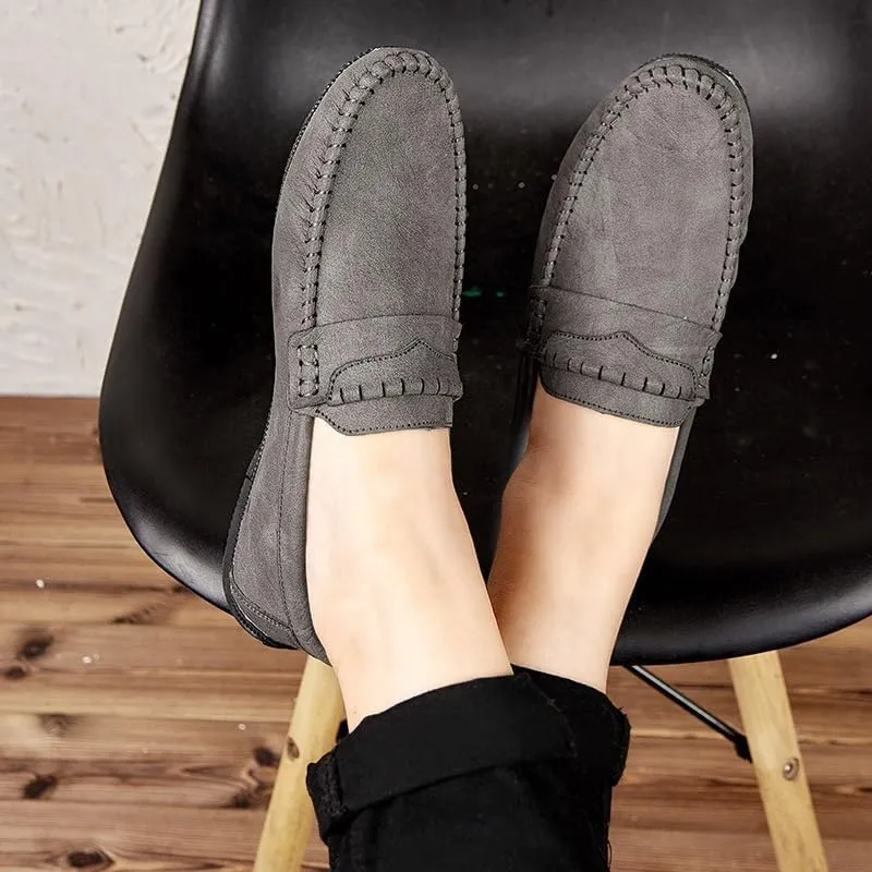 Mens Loafers Round Toe Vegan Leather Loafer Shoe Anti-Slip Flat Heel Comfortable Fashion Slip-on