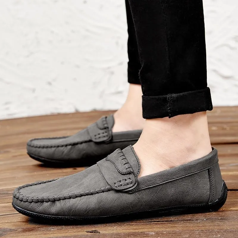 Mens Loafers Round Toe Vegan Leather Loafer Shoe Anti-Slip Flat Heel Comfortable Fashion Slip-on