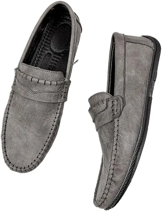 Mens Loafers Round Toe Vegan Leather Loafer Shoe Anti-Slip Flat Heel Comfortable Fashion Slip-on