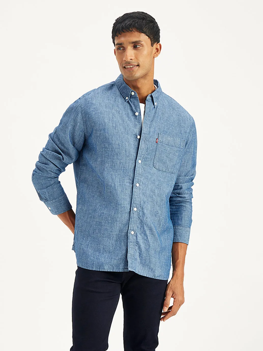 Men's Solid Regular Fit Denim Shirt