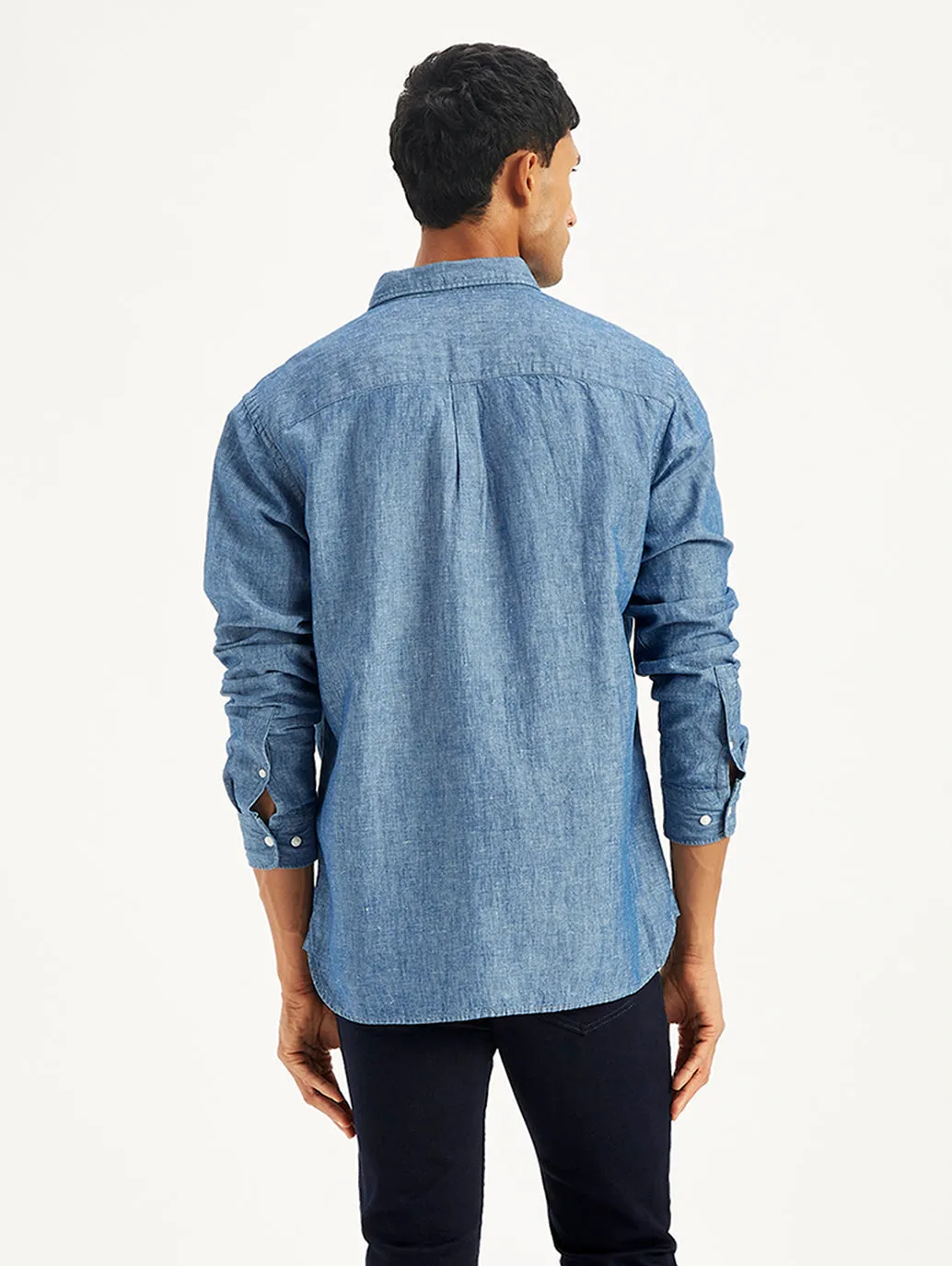 Men's Solid Regular Fit Denim Shirt